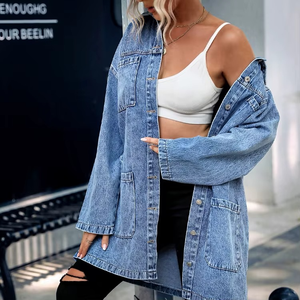 Chaqueta de mezclilla de manga larga de alta calidad, estilo camisa, lavada, oversize, para mujer - Product Image 2