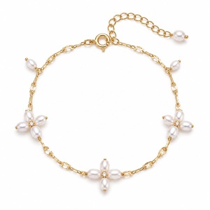 Wholesale Fine <b>Beaded</b> Chain Link <b>Bracelet</b> <b>Gold</b> Plated White Imitation Pearls Potato Shape Claw Setting Luxury Jewelry for Women - Product Image 3
