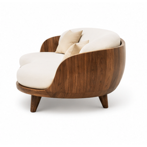 Sofá de Madera de Teca Sólida Curvada de Lujo y Duradera, de Una Plaza, Muebles Modernos para Sala de Estar, Tapizado, de Diseño, para Hotel, Villa o Apartamento - Product Image 5