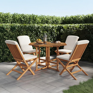 Foldable Teak <b>Garden</b> <b>Set</b> Solid Wood Table and 4 Chairs Outdoor Patio Furniture Rustic - Product Image 3