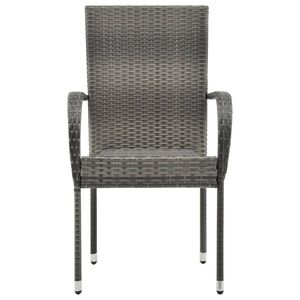 Juego de 2 sillas de comedor de poliratán gris, muebles de jardín apilables estándar - Product Image 5