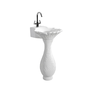Lavabo de Pedestal con Certificación NSF de Sony, con Relieve Floral, Acabado Brillante, Tradicional, Montado en el Suelo, con Grifo Monomando y Desagüe - Product Image 1