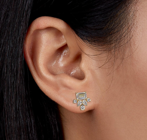 IGI Lab Grown Diamond <b>Emerald</b> Cut <b>Gold</b> Plated Vintage Anniversary <b>Earrings</b> Wholesale Custom Fine Jewelry for Women - Product Image 4
