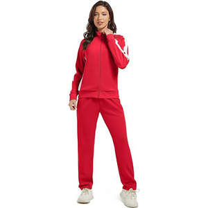 Survêtement pour femme à col montant avec fermeture éclair, en mélange polyester-coton, veste courte à dents métalliques contrastantes et pantalon de jogging - Product Image 5
