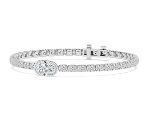 Magnifique bracelet en or rose 9 carats avec diamants de laboratoire ovales orientés est-ouest, 7,75 CTW - Product Image 4