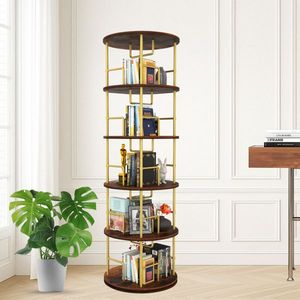 Libreria Girevole a 5 Ripiani a 360 Gradi in Legno e Metallo, Scaffale Impilabile per Esporre la Tua Collezione - Product Image 1