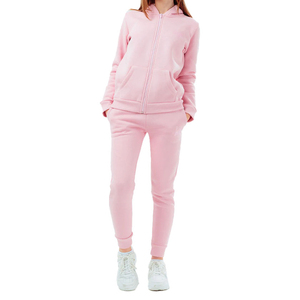Women <b>Pink</b> Hooded <b>Tracksuit</b> Full Zipper Solid Color Casual Sweatshirt Pants Set Breathable Cotton Autumn Wear - Product Image 1