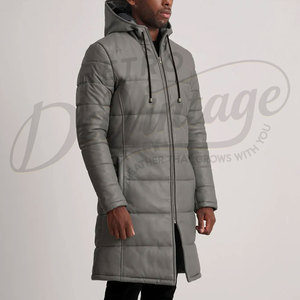 Abrigo Largo Acolchado de Cuero Gris para Hombre con Capucha Desmontable, Chaqueta de Invierno Acolchada Cálida hasta la Rodilla, Parka Cortavientos - Product Image 6