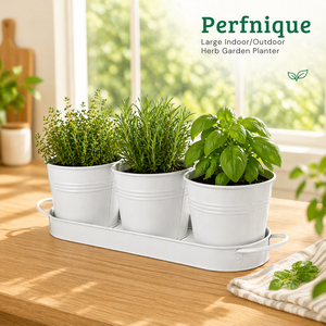 PERFNIQUE Large Indoor/Outdoor Herb Garden Planter Powder Coated Metal Window Pots Windowsill Tray Durable <b>Lightweight</b> Drainage - Product Image 2