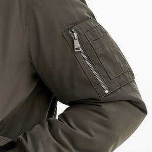 Blouson bomber vert olive pour homme, couleur unie, col rabattu, fermeture éclair, vêtement décontracté pour l'automne, coupe-vent, rembourrage en polyester - Product Image 6