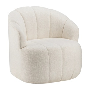 Fauteuil d'appoint capitonné de luxe moderne, fauteuil de salon rembourré en tissu crème avec pieds en bois - Product Image 1