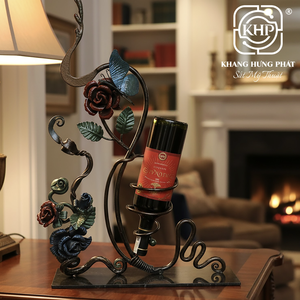 Porta Botellas de Vino de Hierro Forjado, 100% Hecho a Mano, Decorativo con Mariposas y Rosas, para una Sola Botella, Decoración Vintage de Lujo para el Hogar - Product Image 5