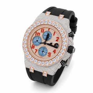 Luxury Diamond Chronograph <b>Watch</b> Men's Analog Quartz Rubber Strap Round <b>Case</b> Stainless Steel - Product Image 4