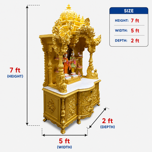 Golden Big Size Swaminarayan <b>Mandir</b> for Pooja Room Traditional Hand Carved Wooden Swaminarayan Temple with Storage Cabinet USA - Product Image 4