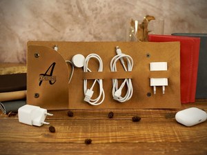 Thick Cut Leather <b>Cable</b> Organizer Heavy Duty Cord Wrap Earphone Wire Management Desk Tidy Storage Case Factory LCO-0065 - Product Image 2
