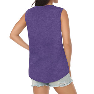 Camiseta sin mangas para mujer, ligera, informal, de estilo urbano, con estampado de color liso, de material de algodón mezclado, a precio mayorista económico. - Product Image 3