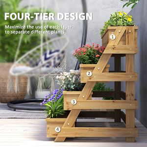 Fioriera rustica quadrata a 4 livelli con fori di drenaggio per erbe, verdure e fiori - Product Image 4