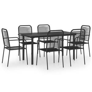 Juego de Comedor para Jardín de Acero con Recubrimiento en Polvo Negro, Vidrio y Cuerda de Algodón - Product Image 2