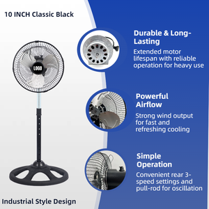 Ventilador de Pedestal Metálico Oscilante de Alta Velocidad de 10 Pulgadas, Estilo 2026, con Altura Ajustable para Refrigeración en el Hogar y la Oficina - Product Image 3
