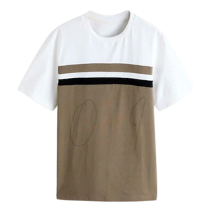 Camiseta de algodón bicolor para hombre con panel de rayas en el pecho, ecológica, transpirable, de secado rápido, informal, de manga corta y cuello redondo, holgada. - Product Image 2