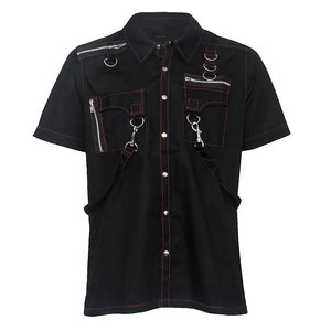 Factory Supplies <b>Men's</b> Gothic Shirt Handmade Black Cotton Button-Up with Red Stitching Wholesale Manufacturer - Product Image 1