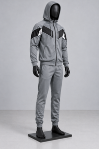 Ensemble jogging pour homme en maille grise d'hiver avec capuche et fermeture éclair, vêtements de sport décontractés, sweat-shirt et pantalon de jogging - Product Image 3