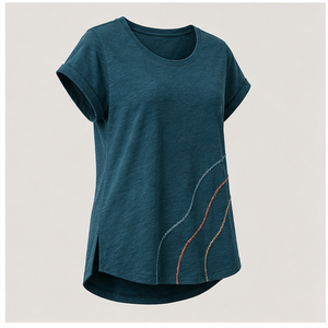T-shirt personnalisé gris glace bleu paon à manches bouffantes pour femme en coton modal jersey WTS-0013 - Product Image 4