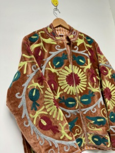Boho Embroidered Suzani <b>Velvet</b> Bomber <b>Jacket</b> <b>Women</b> Winter Autumn Floral Pattern Handmade Eco-Friendly Breathable Cotton Lining - Product Image 5