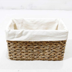 Best Selling Eco-Friendly Rustic Rectangular Seagrass Storage Basket Woven <b>Shelf</b> Organizer with Fabric <b>Liner</b> - Product Image 6