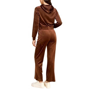 Nouvel ensemble deux pièces personnalisé pour l'automne, survêtement à capuche en velours tendance avec double fermeture éclair, ensemble de vêtements pour femme - Product Image 4