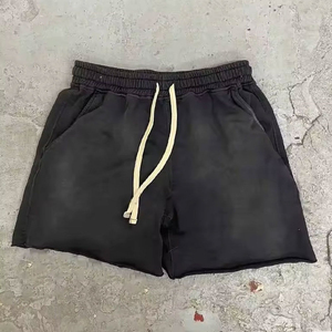 Shorts de jogging en coton délavé pour hommes, à ourlet brut, en molleton bouclette, style streetwear vintage, respirant et antibactérien – Meilleures ventes - Product Image 6