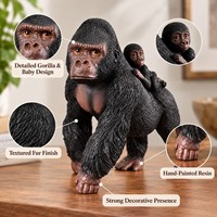 Statue d'animal de compagnie en résine à prix de gros : Gorille portant un bébé, figurine décorative de faune pour la maison et le bureau