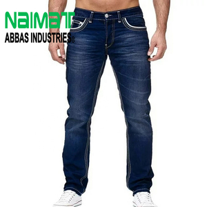 Jean en denim bleu slim fit pour homme, en coton stretch, coupe droite, pantalon décontracté, effet usé, pantalon de mode, vêtement de travail durable - Product Image 6