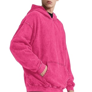 <b>Men</b> Oversized Acid Wash Pullover <b>Hoodie</b> French Terry Vintage <b>Pink</b> Hooded Sweatshirt Heavy Stone Washed Hooded Custom OEM ODM - Product Image 5