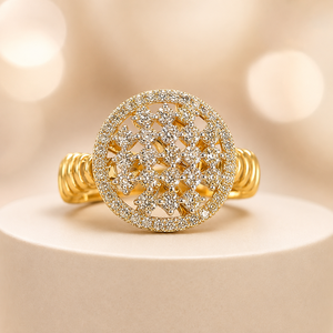Elegant 14K Gold Cocktail <b>Ring</b> with Round <b>CZ</b> Cluster Premium Wedding Party Wear Jewelry for Women - Product Image 1