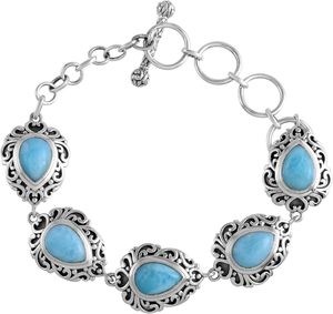 <b>Solid</b> 925 Sterling <b>Silver</b> Larimar <b>Bracelet</b> Natural Blue Gemstone Oxidized Jewelry With Adjustable Toggle Lock Chain 7.5 inches - Product Image 4