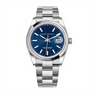 Reloj de Lujo en Acero Inoxidable Tono Plata con Esfera Azul con Motivo de Panal de Abeja, Índices Luminosos, Correa de 22 mm, Diseño Deportivo, Moderno y Hip Hop - Product Image 1