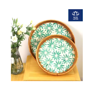 Bandeja de ratán ecológica con incrustaciones de concha pura, la más vendida, segura y limpia, ideal para servir café y organizar el escritorio. Proveedor directo. - Product Image 1