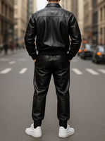 Ensemble deux pièces grande taille personnalisé : Blouson coupe-vent en cuir zippé et survêtement streetwear, idéal pour l'extérieur et la moto, coupe-vent à capuche, couleur unie