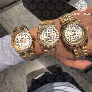 Charm Jewells Luxury Women's Gold <b>Watch</b> <b>Diamond</b> Bezel Analog Quartz Round 36mm Folding Clasp - Product Image 5