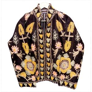 Unisex Black Blazar Outdoor Yellow Embroidery Quilted Cotton Breathable Jacket Full Sleeve <b>Spring</b> <b>Women's</b> <b>Coat</b> - Product Image 1