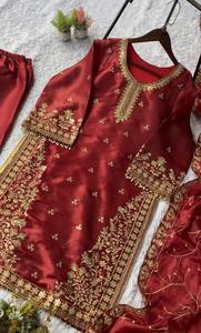 Kurta et pantalon en soie JMY traditionnels et élégants avec dupatta – Tenue de cérémonie - Product Image 2
