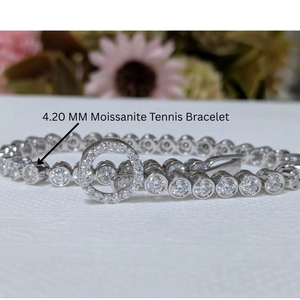 4.50 Ct Cut Moissanite Bezel Set Tennis Bracelet <b>Solid</b> 18k White <b>Gold</b> Luxury Engagement Wedding Anniversary Party Gift - Product Image 1