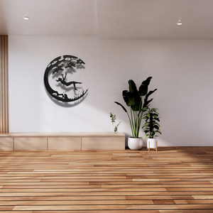 ภาพศิลปะติดผนังโลหะรูปเด็กหญิงแกว่งบนดวงจันทร์สำหรับห้องนอน |   งานศิลปะติดผนังโลหะทันสมัยที่ดีที่สุดสำหรับตกแต่งบ้าน - Product Image 2