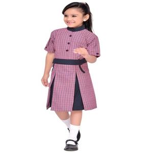 Uniforme escolar para niñas con servicio OEM, vestido de delantal azul combinado con cuadros lisos y logotipo personalizado de fabricante para niños - Product Image 4