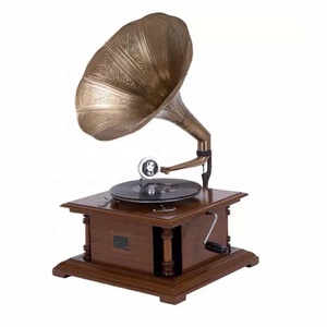 Gramófono de base de madera cuadrado de alta calidad con cuerno de latón Gramófono antiguo hecho a mano Gramófono en precio al por mayor - Product Image 3