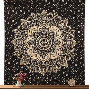 Midnight Blue Gold Ombre Mandala Tapestries <b>Queen</b> Size Wall Hanging Printed <b>Bed</b> <b>Sheet</b> Decor for <b>Queen</b> and Twin <b>Beds</b> - Product Image 1