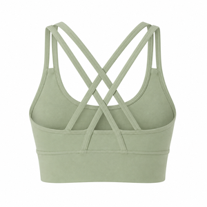 Conjunto Deportivo para Mujer, Sujetador Deportivo Transpirable sin Costuras de Alta Sujeción, Color Verde, y Leggings de Cintura Alta |   Correa en Y de Poliéster/Algodón para Gimnasio y Entrenamiento - Product Image 6