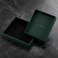 Boîte cadeau rigide vert émeraude de luxe avec logo personnalisé en feuille d'or et design géométrique pour emballage professionnel haut de gamme