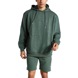 Custom Mens Breathable Quick-Dry Cotton Hoodie & Short Set Plus Size Solid Color Wholesale Casual Wear - Product Image 1